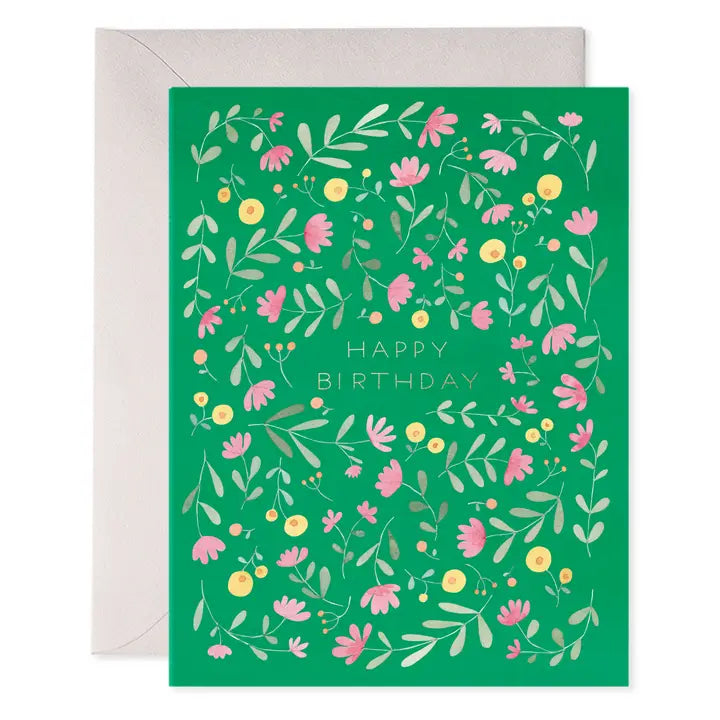 Green Flowers Birthday Card