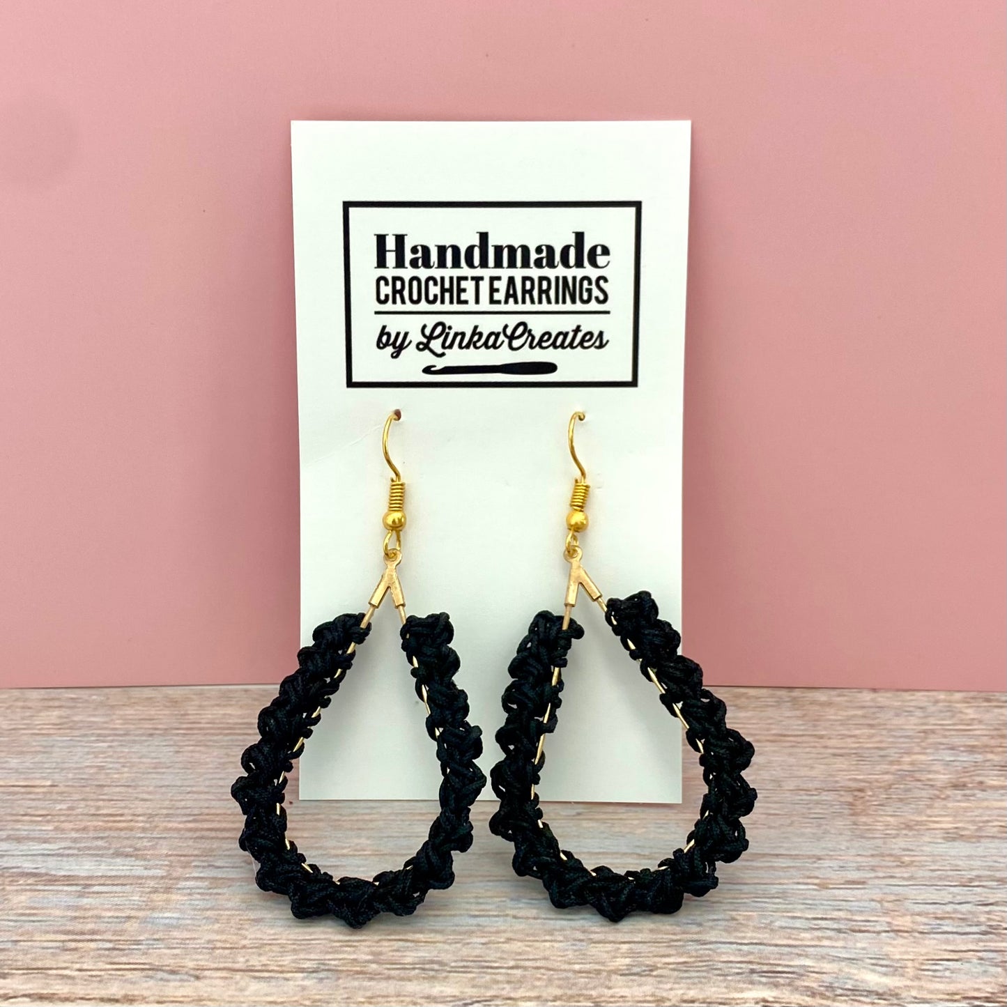Black Crochet Teardrop Earrings
