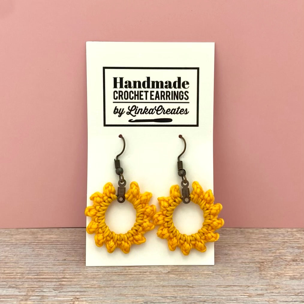 Yellow Sun Crochet Earrings