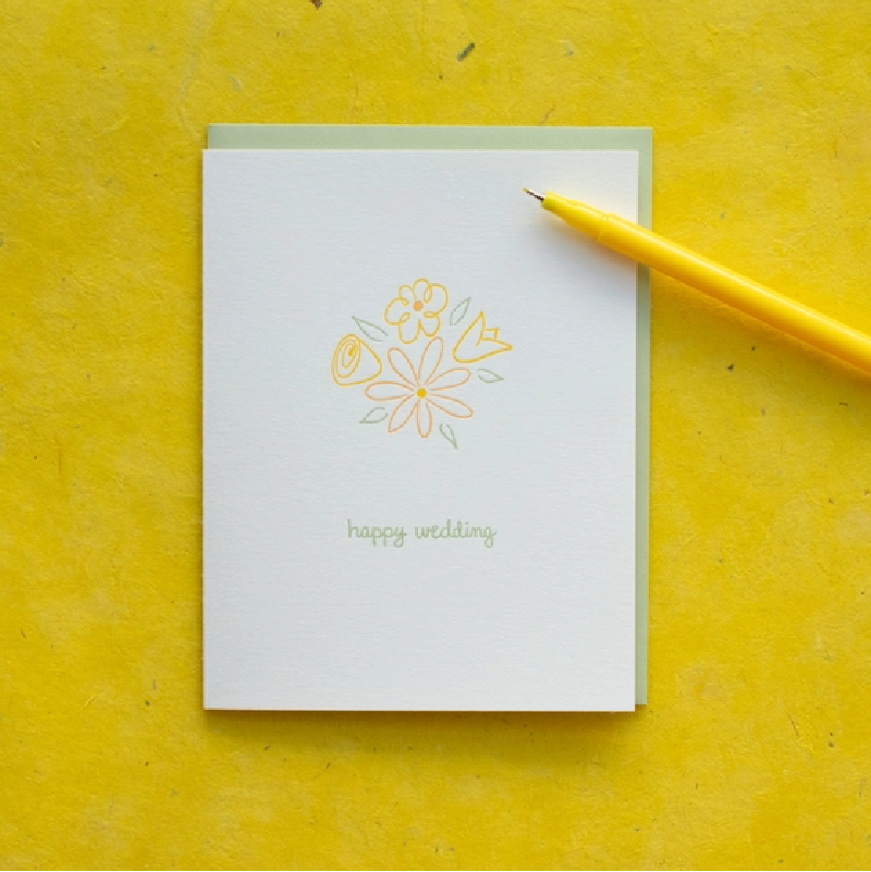Yellow Flowers Happy Wedding Card