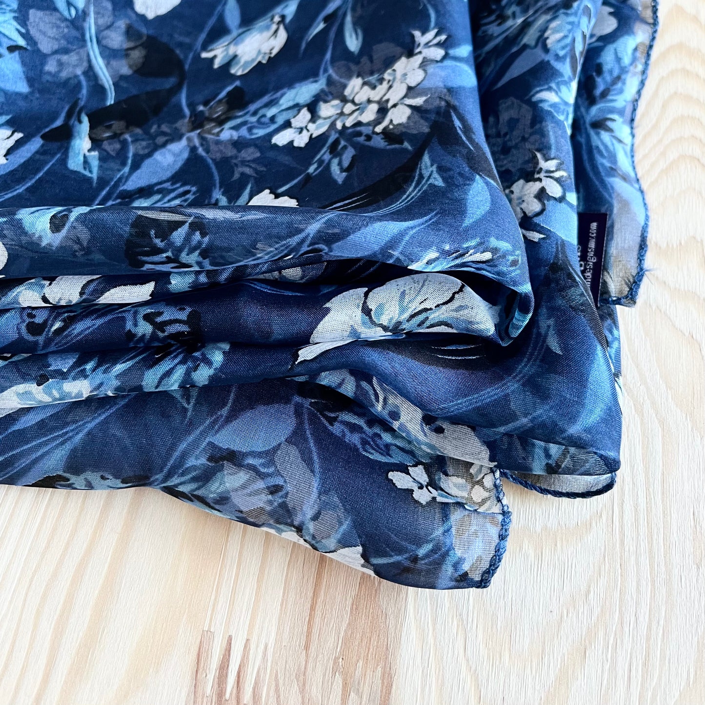 Blue Floral Silk Scarf