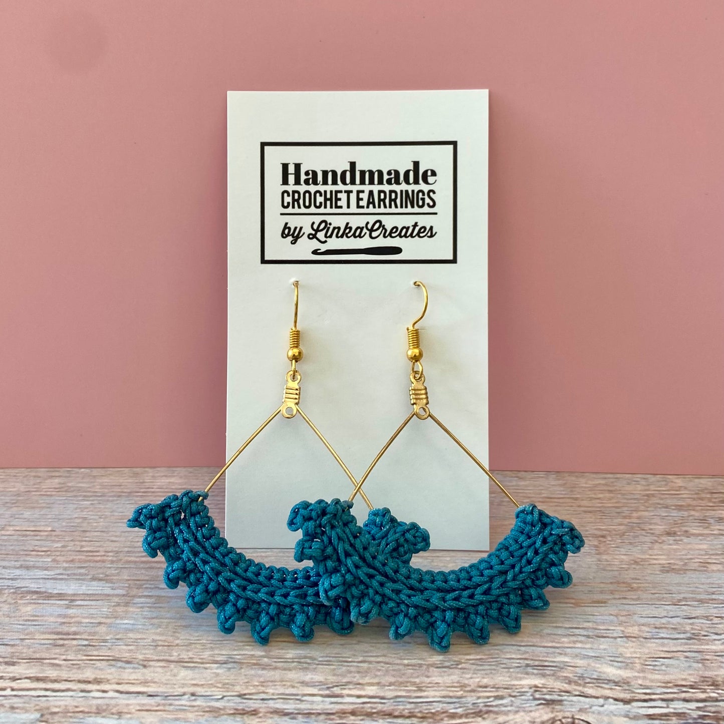 Teal Crochet Semicircle Earrings