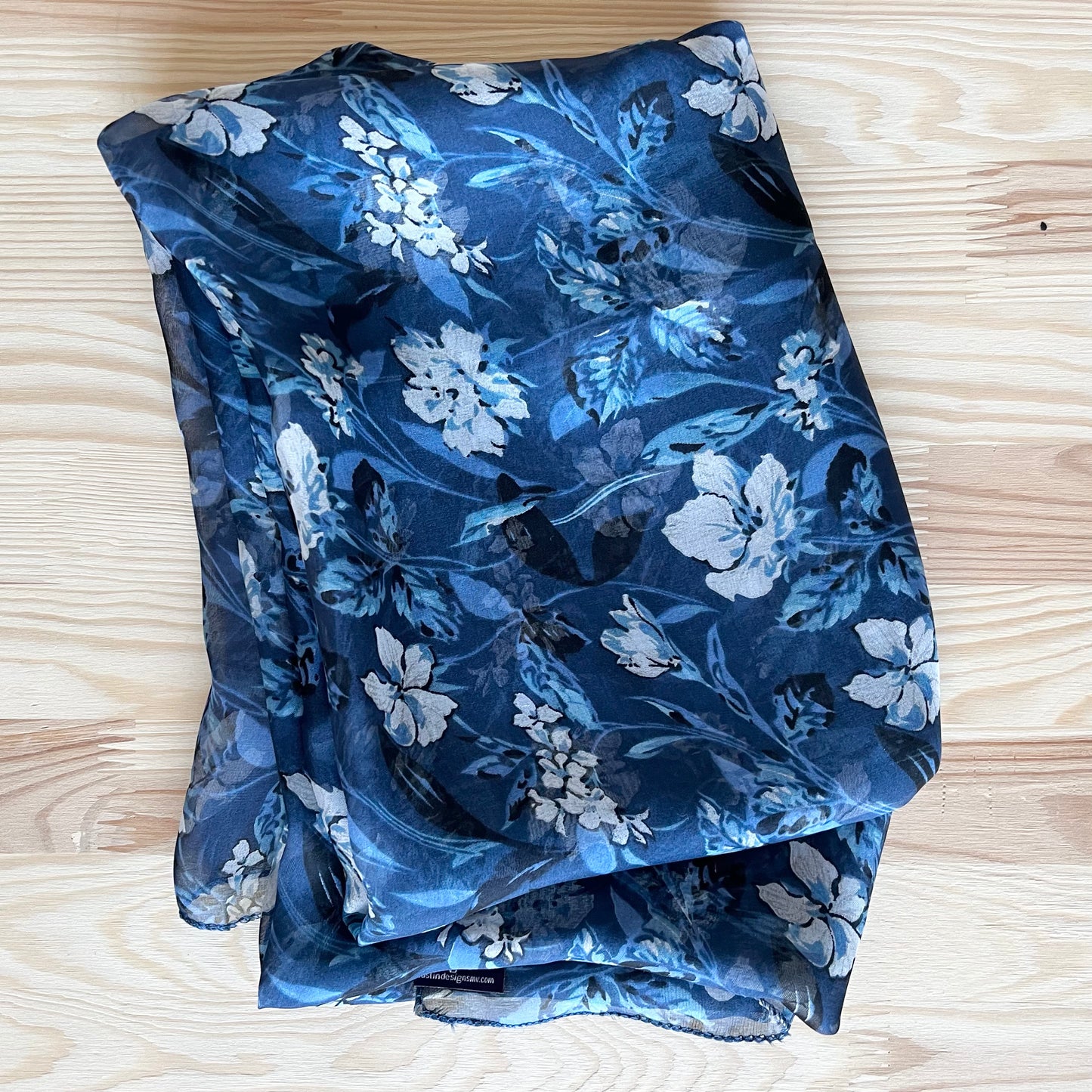 Blue Floral Silk Scarf