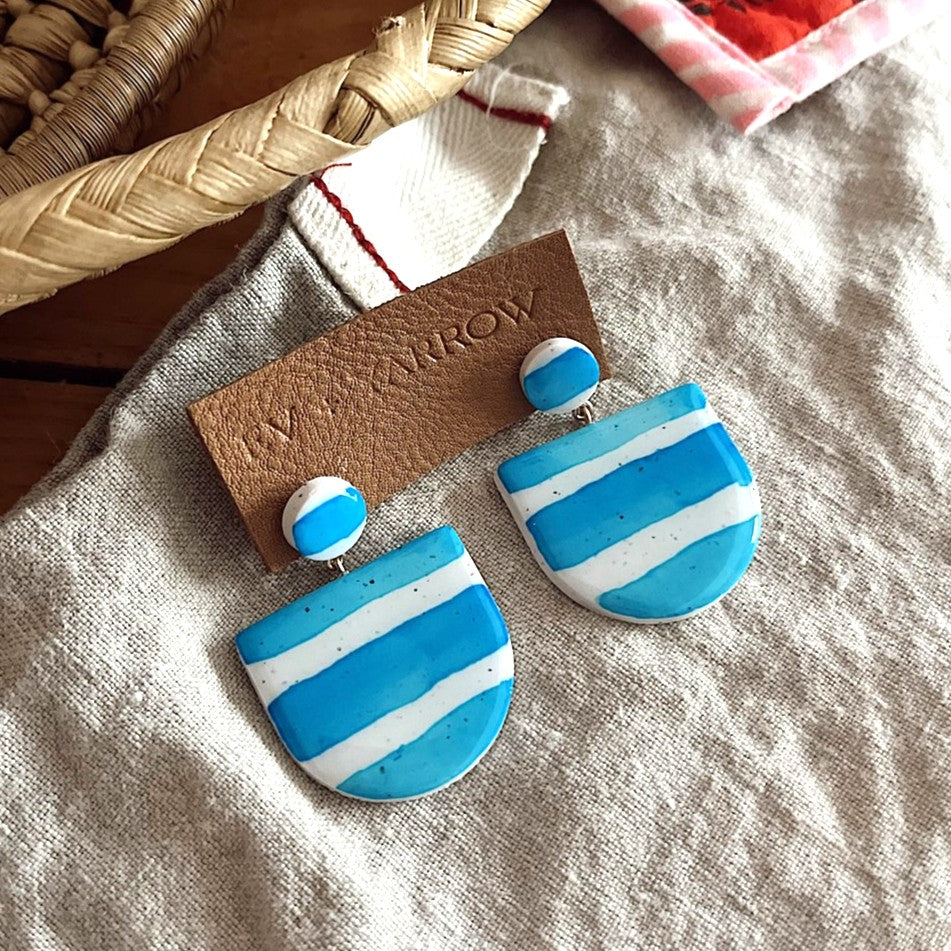 Blue Striped Clay Earrings