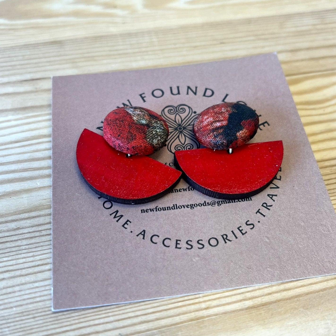 Button & Painted Wood Earrings