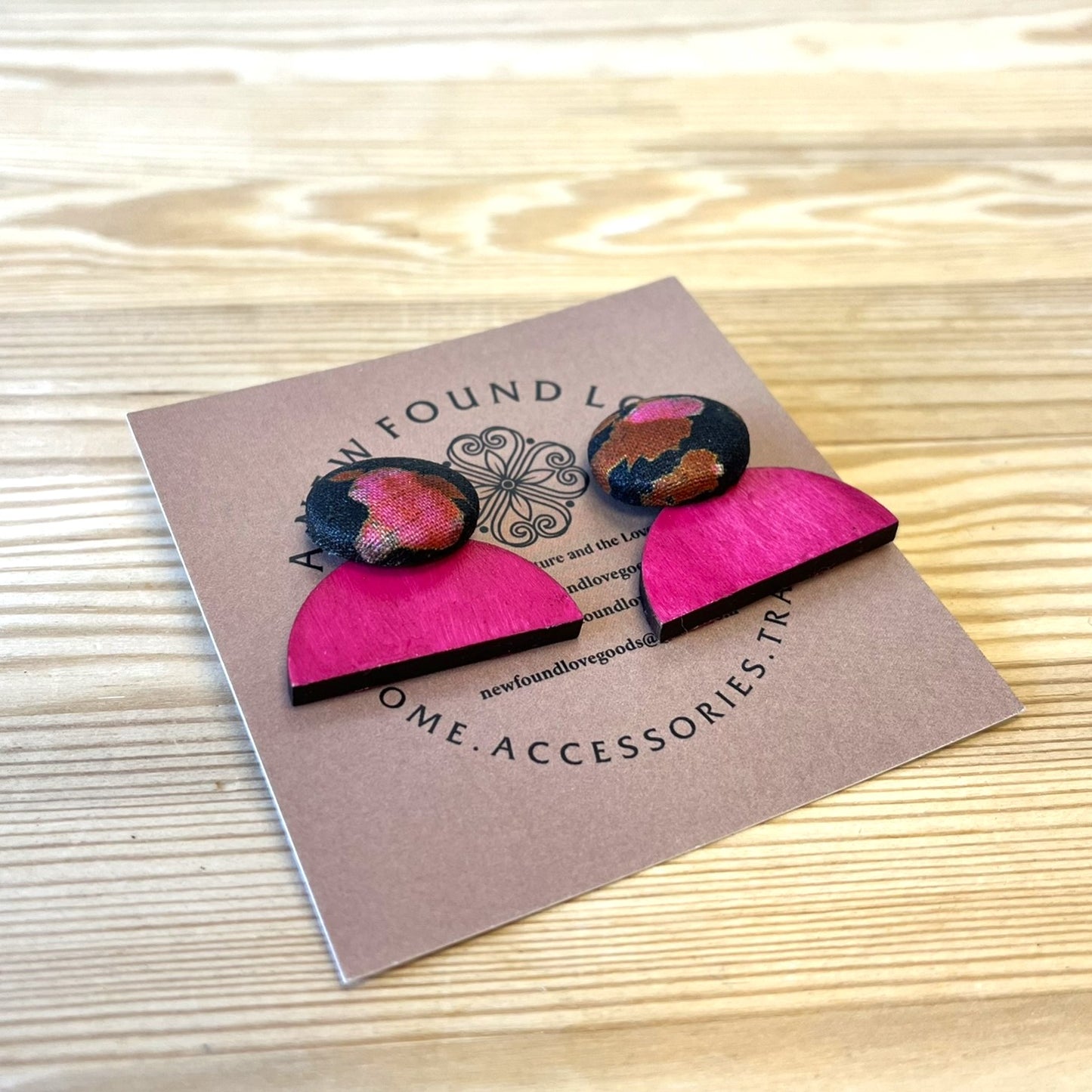 Button & Painted Wood Earrings