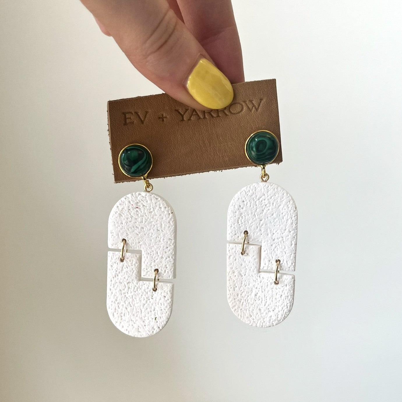 Green and White Textured Drop Earrings