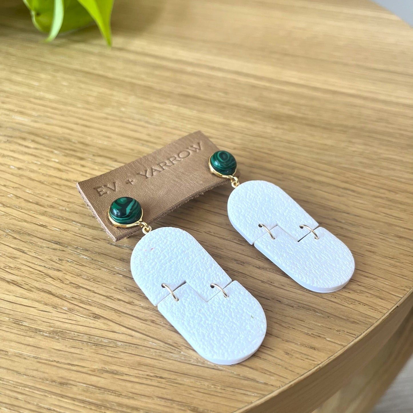 Green and White Textured Drop Earrings