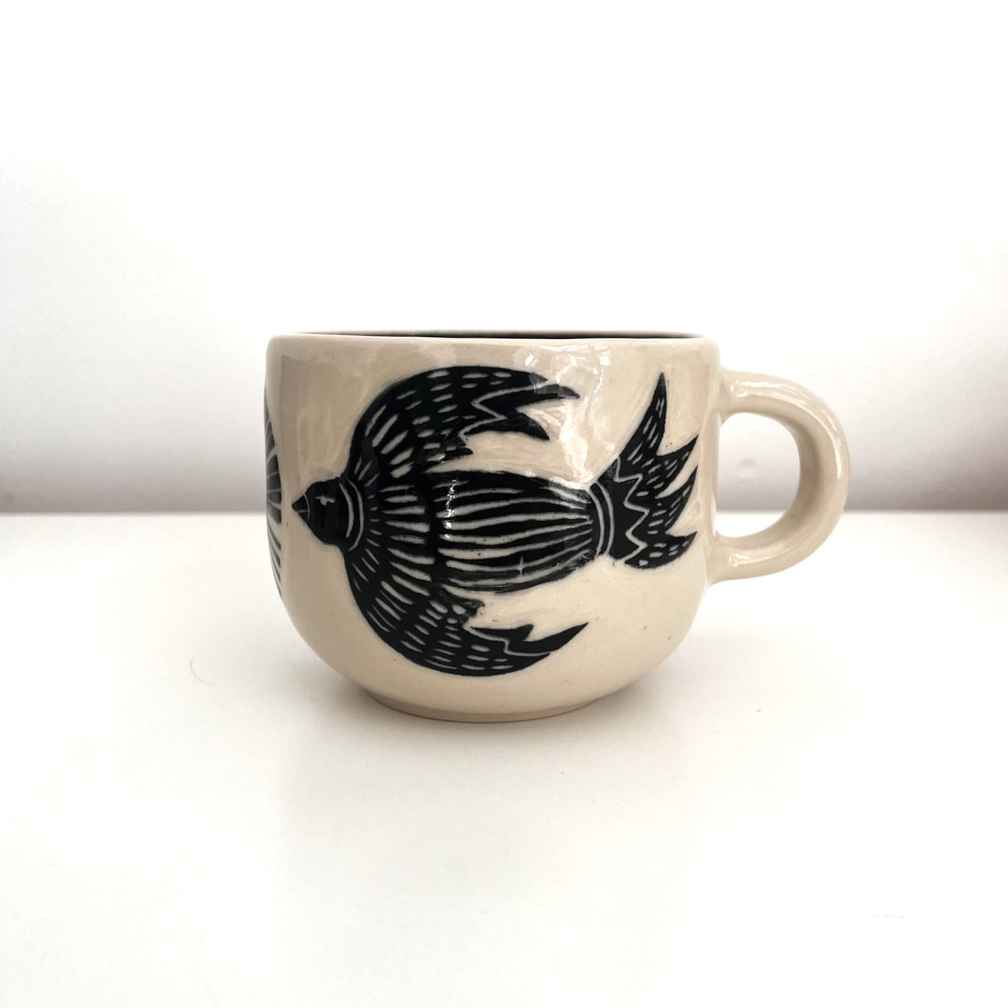 White and Black Sgraffito Mug
