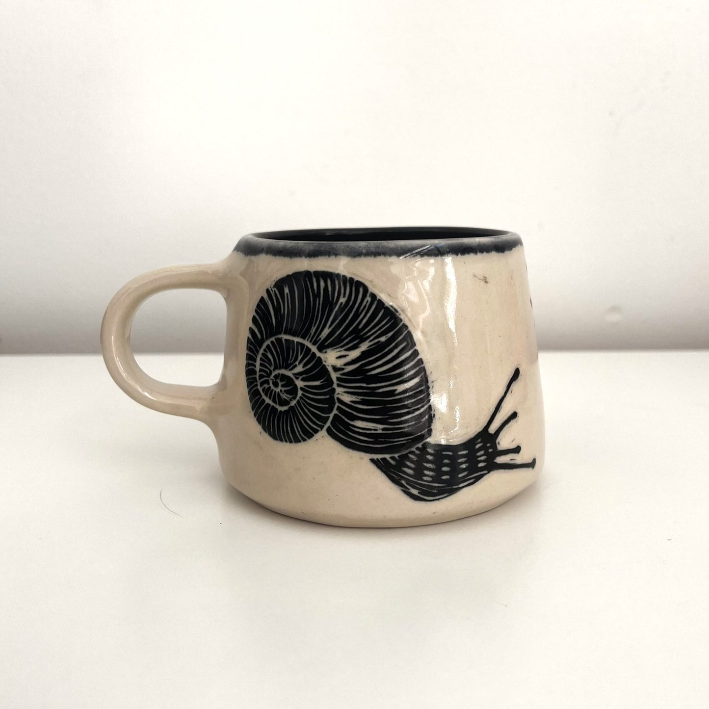 White and Black Sgraffito Mug