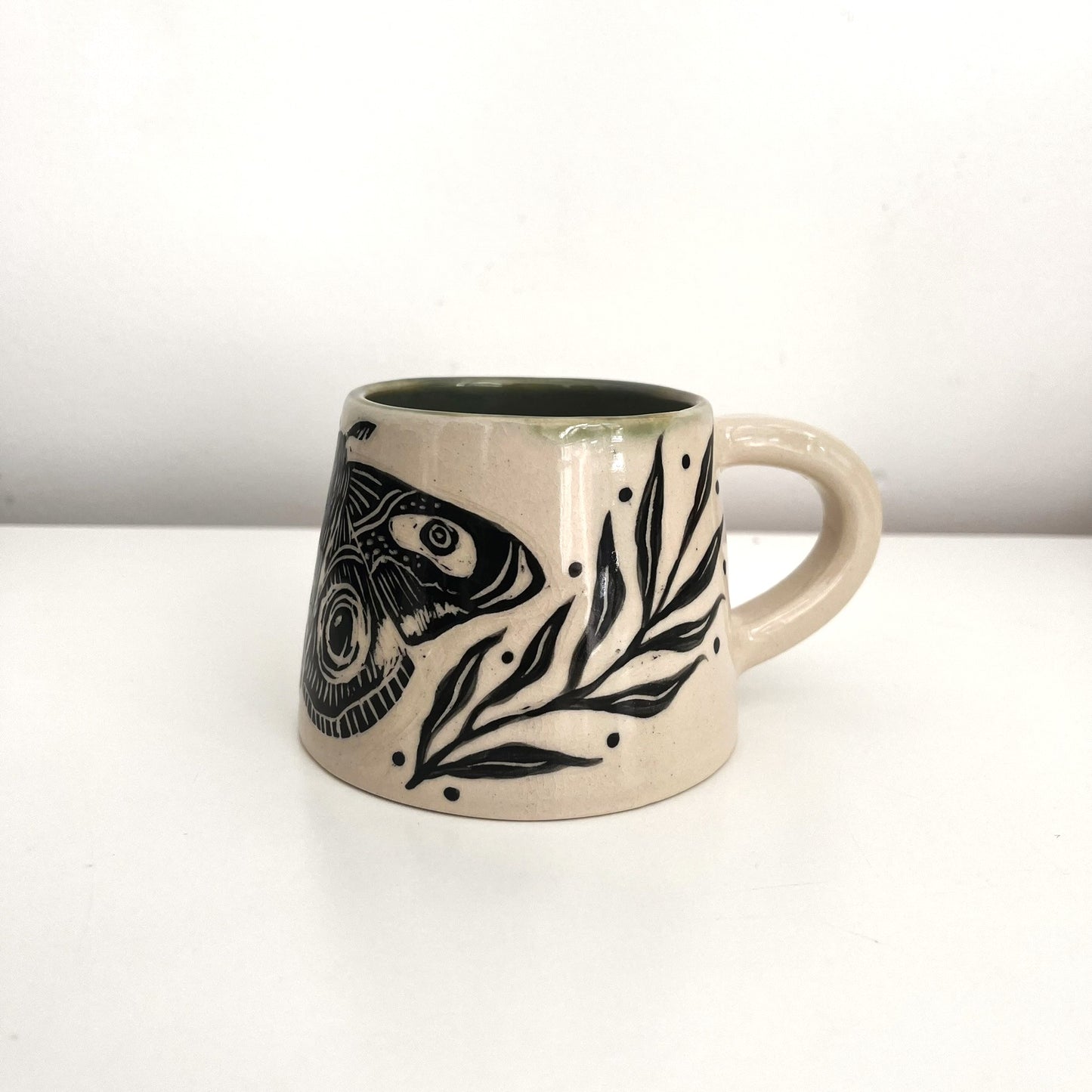 White and Black Sgraffito Mug