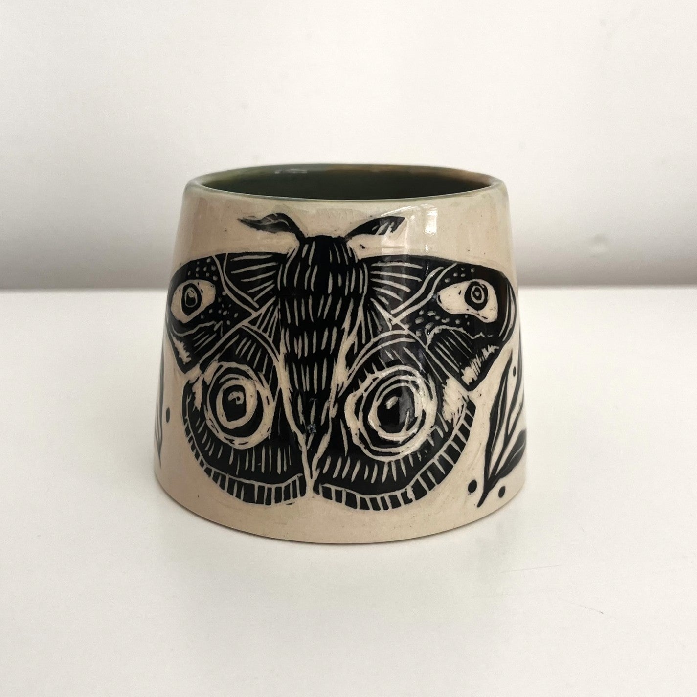 White and Black Sgraffito Mug