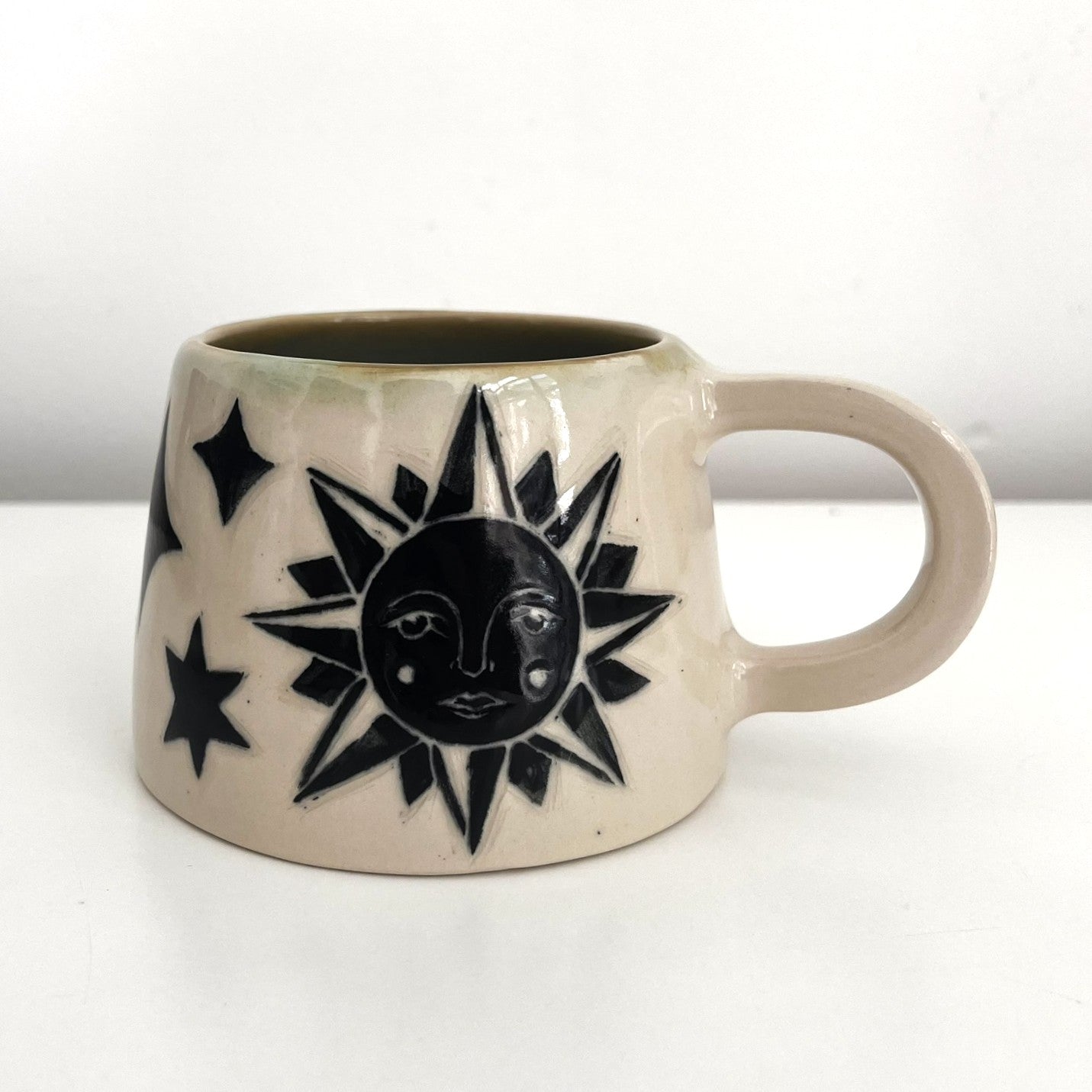 White and Black Sgraffito Mug