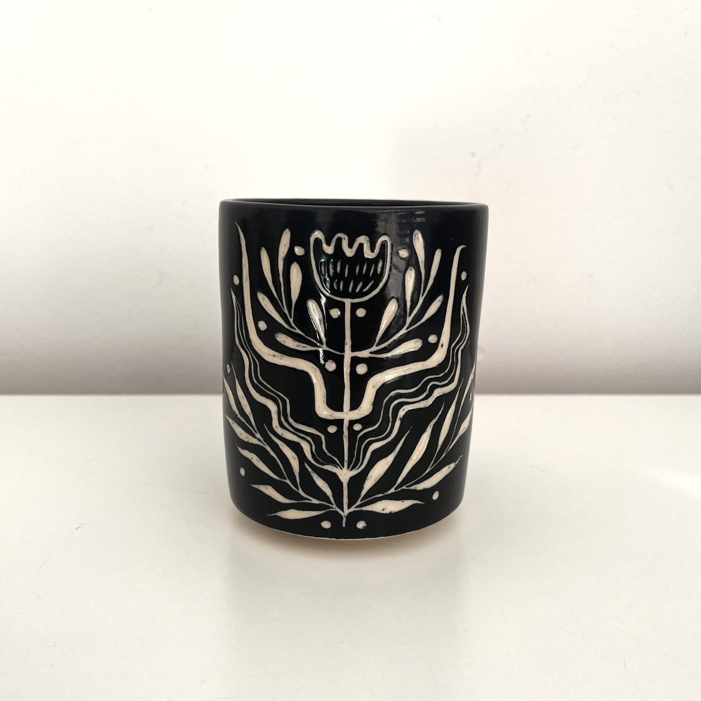 Black and White Sgraffito Tumbler