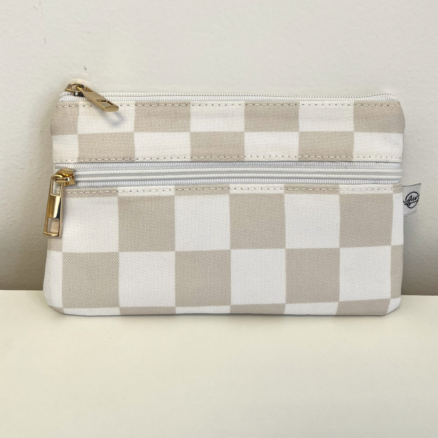 Neutral Grid Pencil Pouch