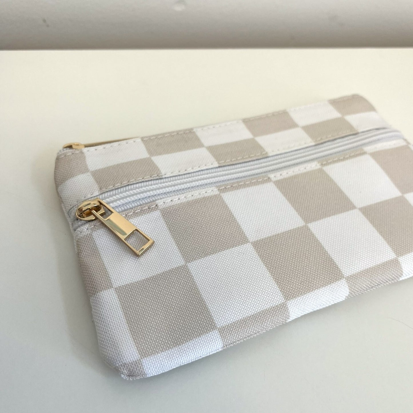 Neutral Grid Pencil Pouch