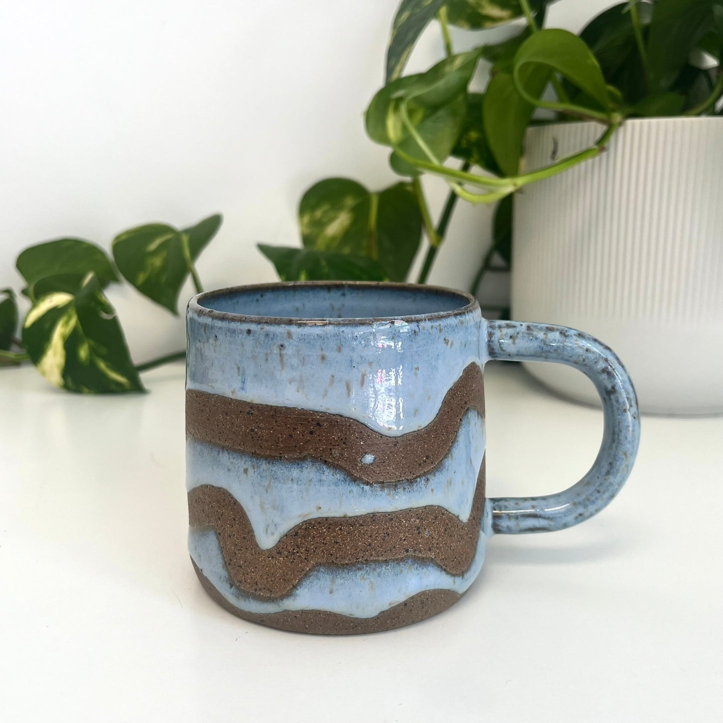 Blue Mug with Wavy Lines