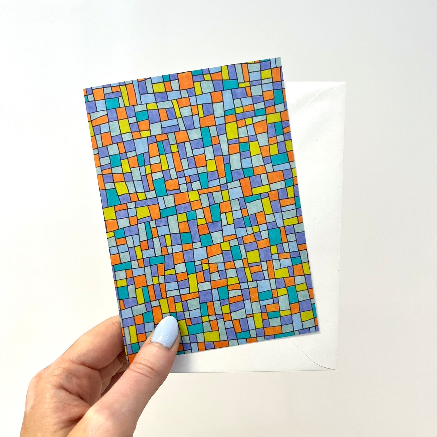 Blue, Orange, Green Stained Glass Greeting Card
