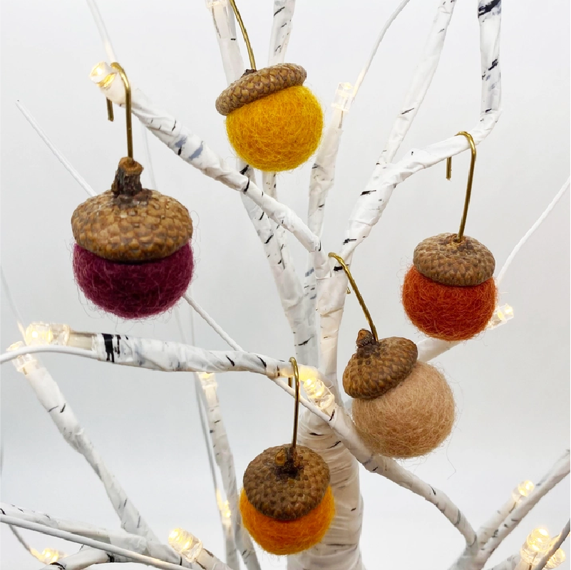 Felted Wool Acorn Ornaments (Set of 5)