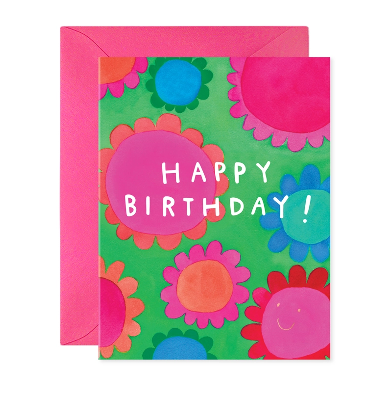 Pink Flowers Birthday Card