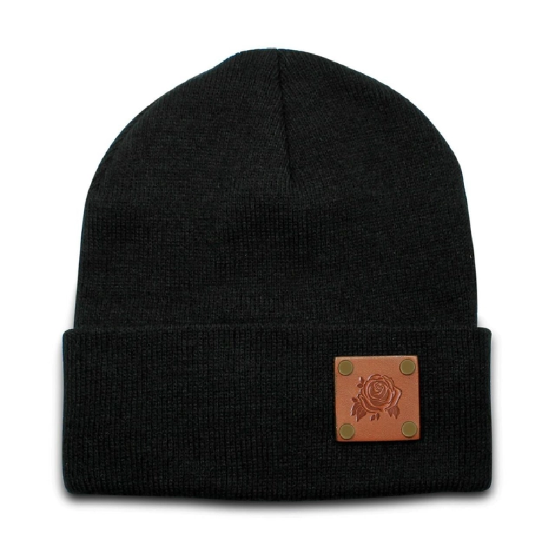 Beanie with Leather Detail