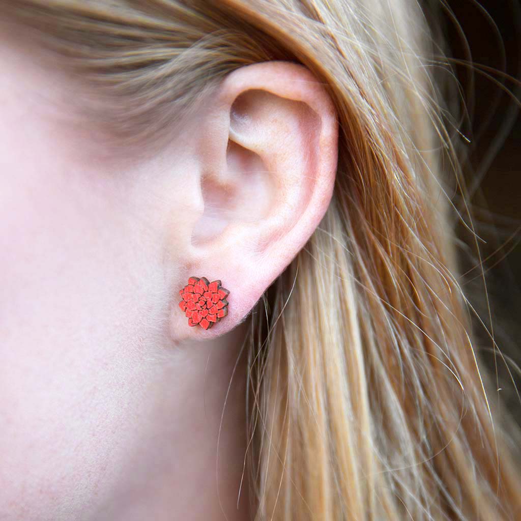 Wooden Flower - Stud Earrings