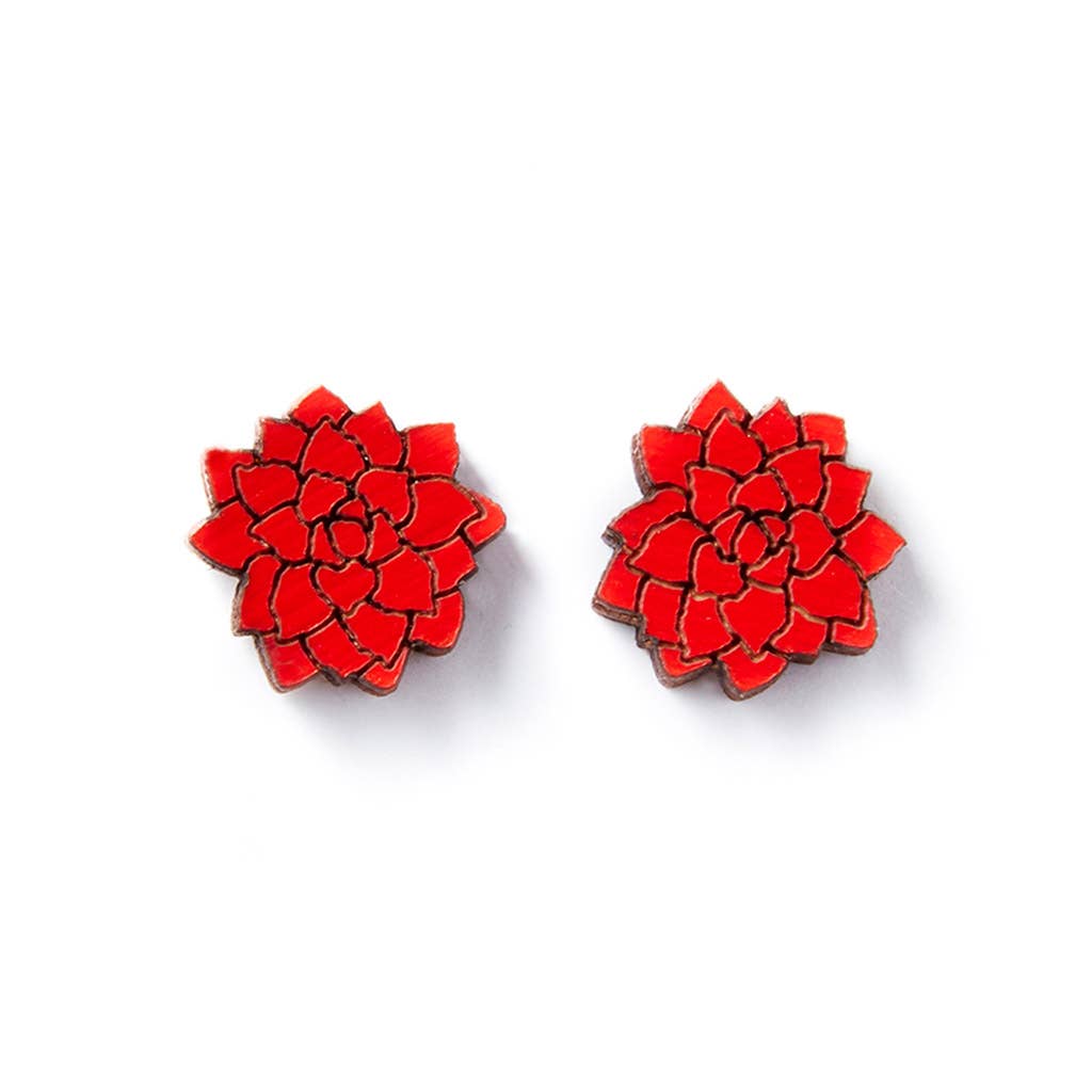 Wooden Flower - Stud Earrings