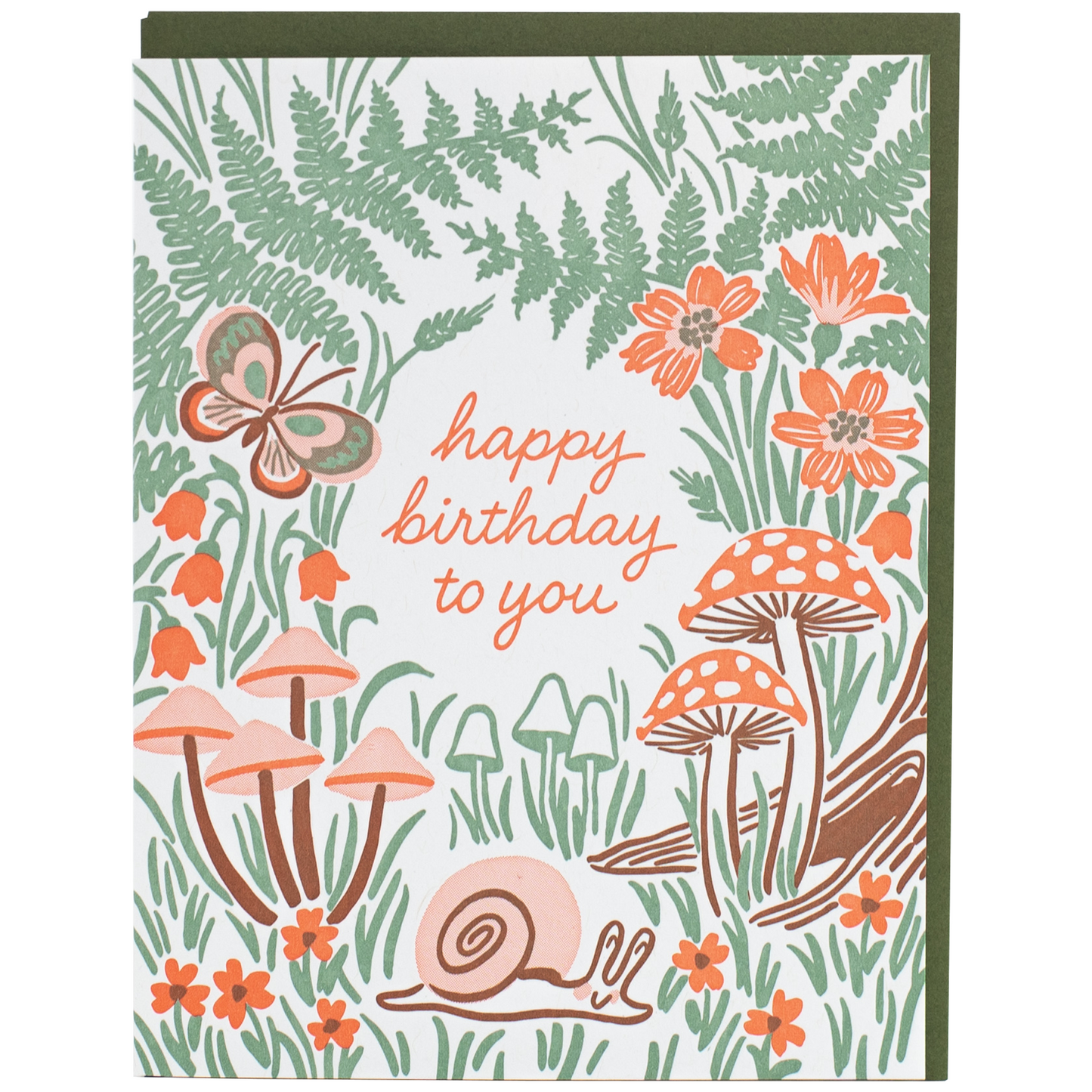 Garden Snail and Mushrooms Birthday Card
