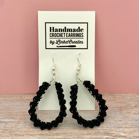 Crochet Earrings - Black Teardrops