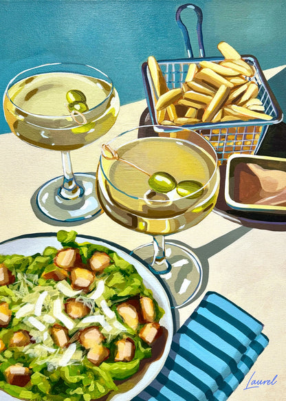 Girl Dinner Caesar Salad, Fries, Martinis Art Print