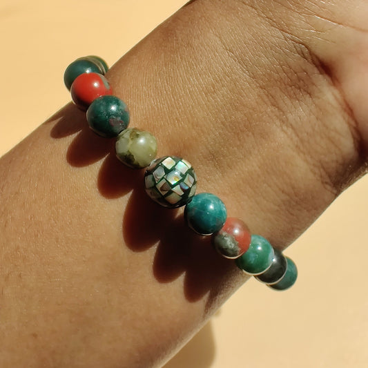 Beaded Bracelet - African bloodstone and moss agate