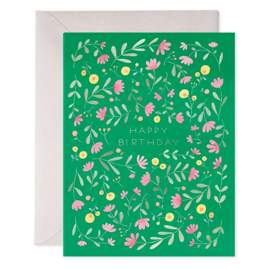 Green Flowers Birthday Card