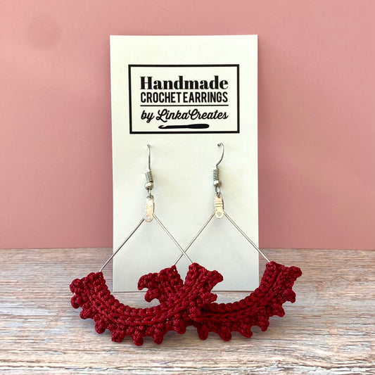 Crochet Earrings - Burgundy Semicircle