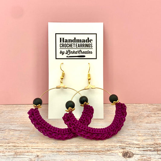 Crochet Earrings - Burgundy Hoops