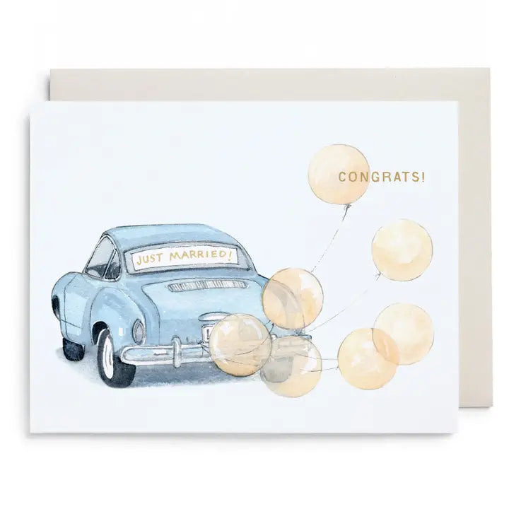 Just Married Car Balloons Card