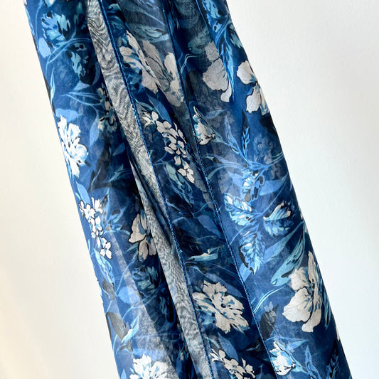 Blue Floral Silk Scarf