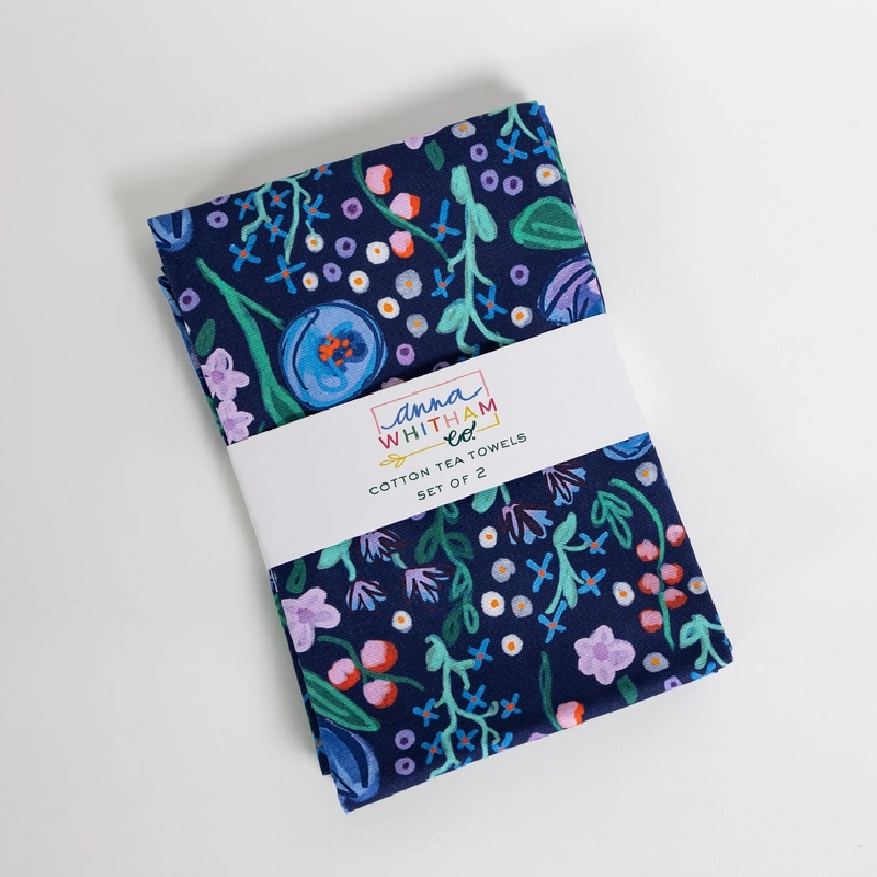 Tea Towel - Navy Blue Floral