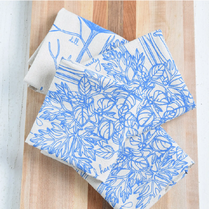 Cotton Napkins with Blue Herbs (Set of 4)