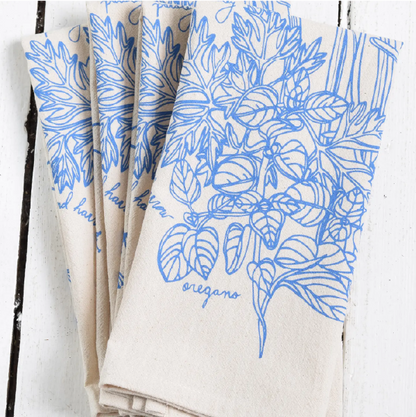 Cotton Napkins with Blue Herbs (Set of 4)