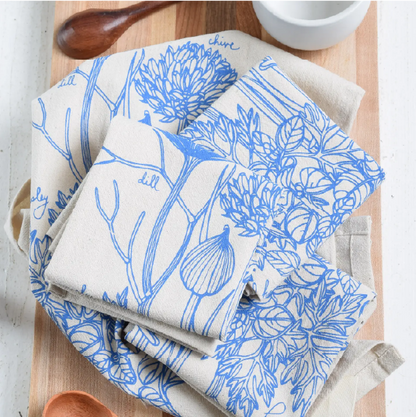 Cotton Napkins with Blue Herbs (Set of 4)