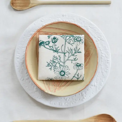 Cotton Napkins with Green Flowers (Set of 4)