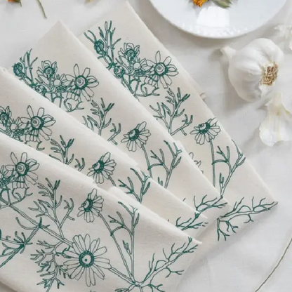 Cotton Napkins with Green Flowers (Set of 4)