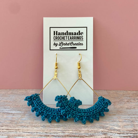 Crochet Earrings - Teal Semicircle