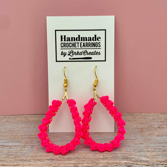 Crochet Earrings - Pink Teardrops