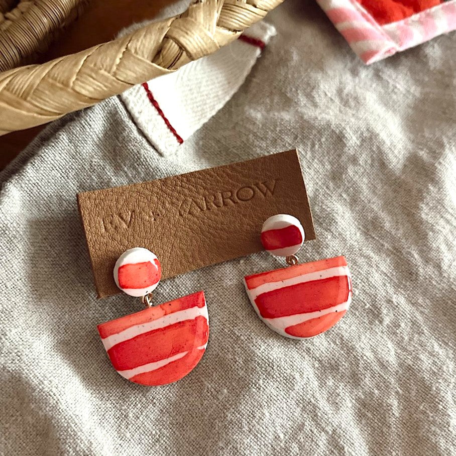 Red Striped Clay Earrings