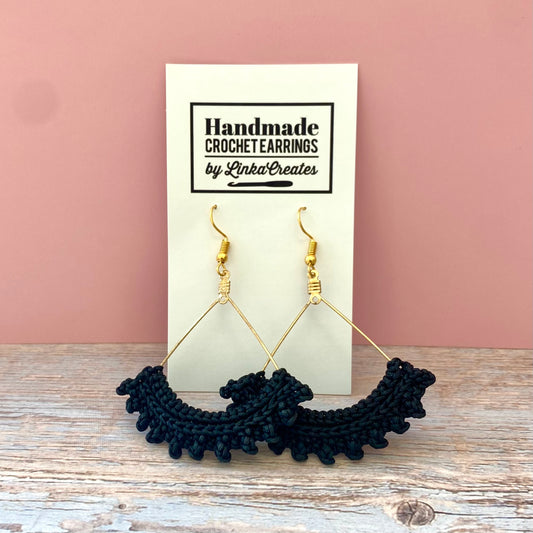 Crochet Earrings - Black Semicircle