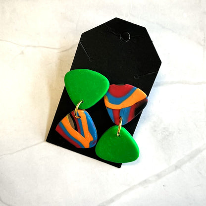 Green and Orange Triangle Drop Earrings