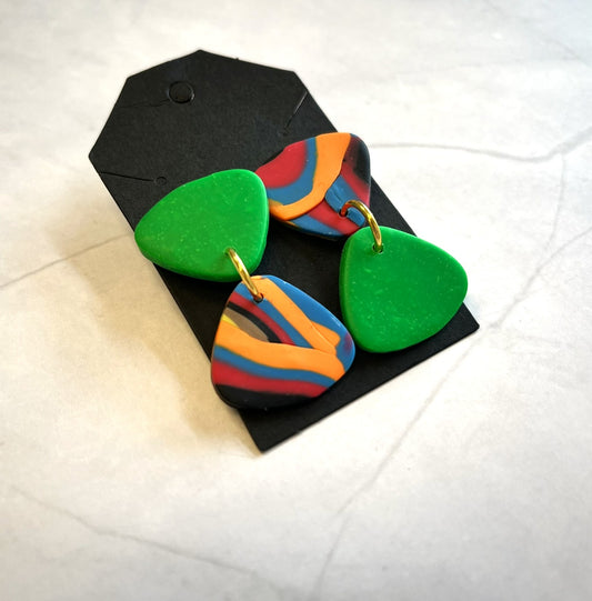 Green and Orange Triangle Drop Earrings