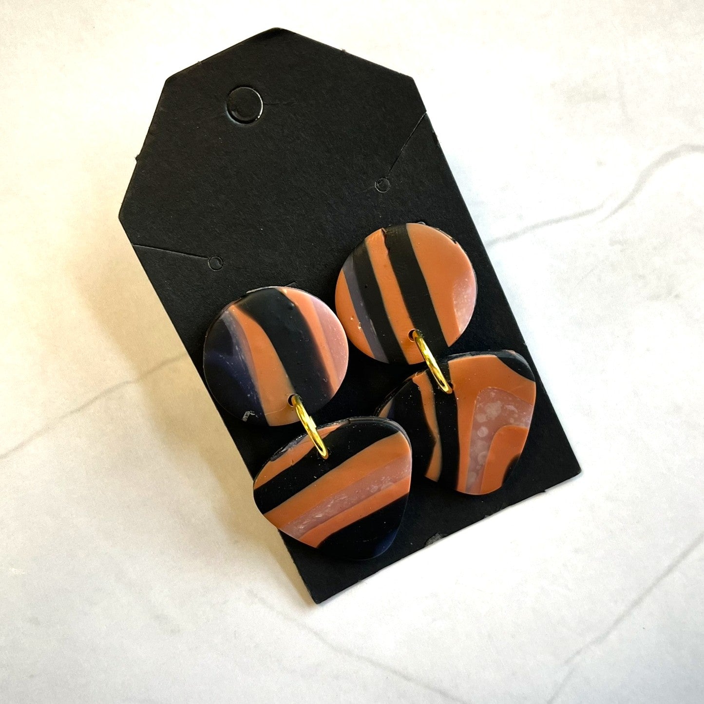 Brown and Black Circle Drop Earrings