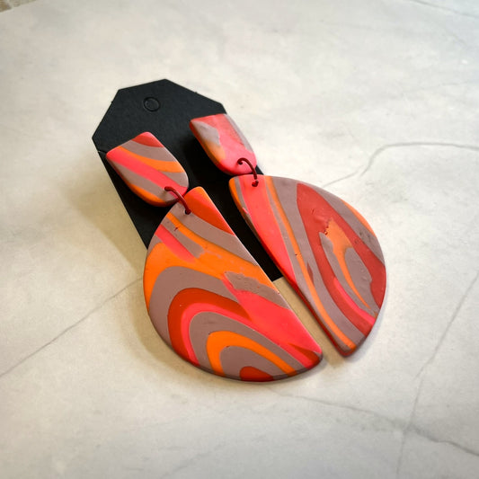 Orange and Pink Half Circle Earrings